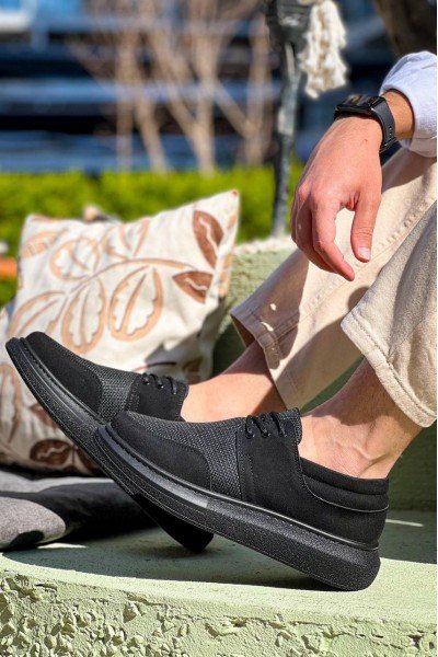 KB-042  Kuback Bağcıklı  Siyah Deri Tozu Siyah Taban Günlük Erkek Ayakkabı