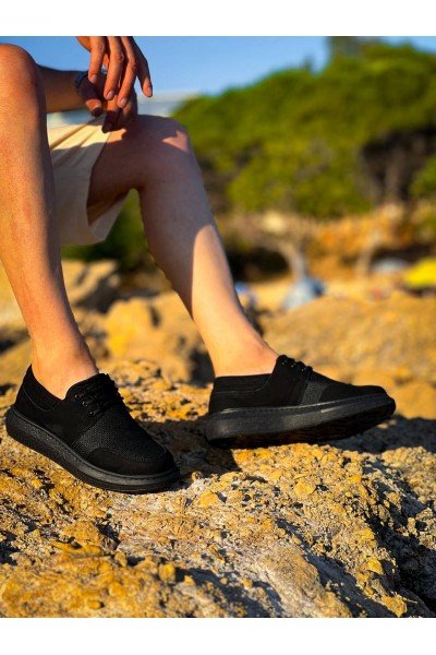 KB-042  Kuback Bağcıklı  Siyah Deri Tozu Siyah Taban Günlük Erkek Ayakkabı