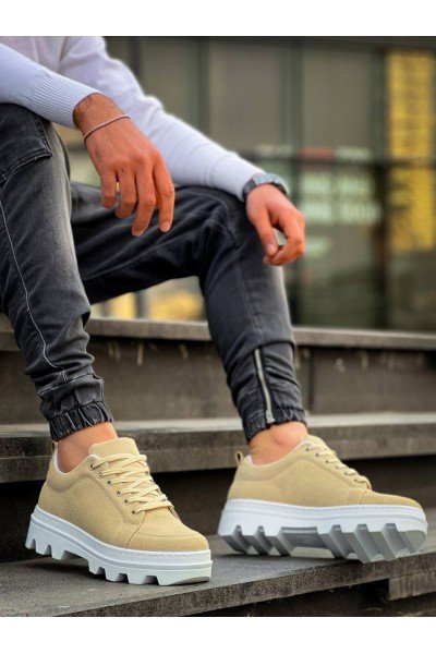 KB-056 Kuback Bej Süet Beyaz Yüksek Taban Günlük Spor Ayakkabı