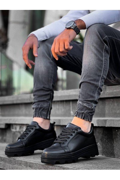 KB-056 Kuback Siyah Cilt Siyah Yüksek Taban Günlük Spor Ayakkabı KB-056 Kuback Siyah Cilt Siyah Yüksek Taban Günlük Spor Ayakkabı