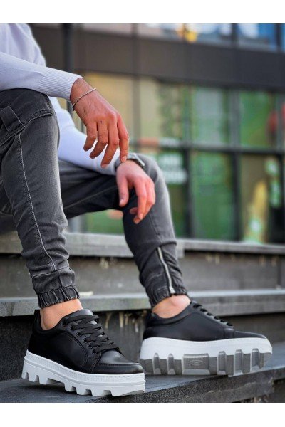 KB-056 Kuback Siyah Cilt Beyaz Yüksek Taban Günlük Spor Ayakkabı KB-056 Kuback Siyah Cilt Beyaz Yüksek Taban Günlük Spor Ayakkabı