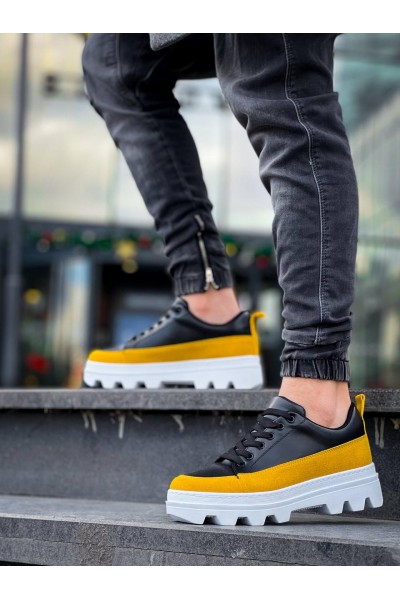 KB-056 Kuback Siyah Sarı Detaylı Beyaz Yüksek Taban Günlük Spor Ayakkabı KB-056 Kuback Siyah Sarı Detaylı Beyaz Yüksek Taban Günlük Spor Ayakkabı