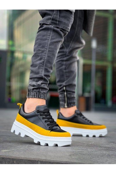 KB-056 Kuback Siyah Sarı Detaylı Beyaz Yüksek Taban Günlük Spor Ayakkabı KB-056 Kuback Siyah Sarı Detaylı Beyaz Yüksek Taban Günlük Spor Ayakkabı
