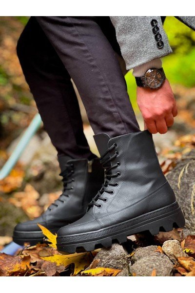 KB-0993 Kuback Siyah Cilt Siyah Yüksek Taban Postal Bot