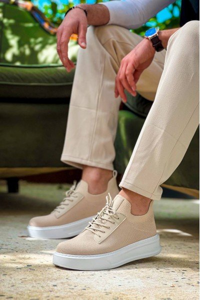 KB-116 Kuback Bej Bağcıklı Triko Günlük Erkek Ayakkabı