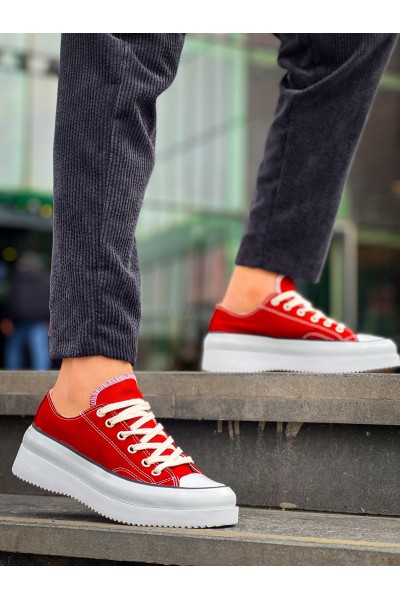 KB-CX-3 Kuback Kısa Bordo Keten Beyaz Yüksek Taban Spor Ayakkabı