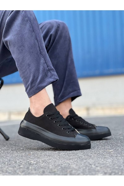 KB-CX-3 Kuback Kısa Siyah Keten Siyah Yüksek Taban Spor Ayakkabı