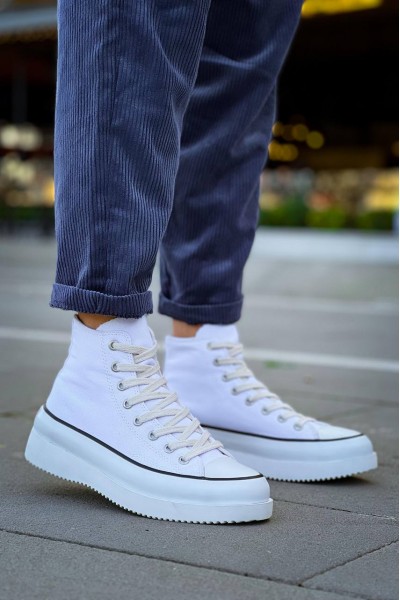 KB-CX-3 Kuback Uzun Beyaz Keten Beyaz Yüksek Taban Spor Ayakkabı