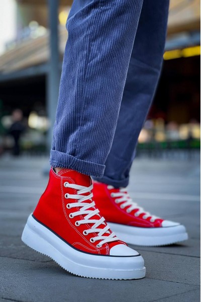 KB-CX-3 Kuback Uzun Kırmızı Keten Beyaz Yüksek Taban Spor Ayakkabı