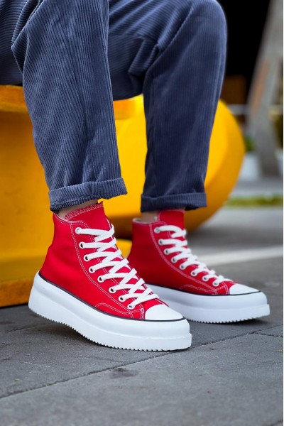 KB-CX-3 Kuback Uzun Kırmızı Keten Beyaz Yüksek Taban Spor Ayakkabı