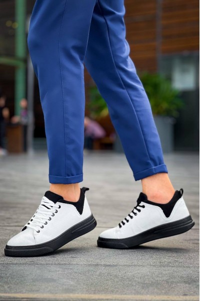 KB-X204 Kuback Beyaz Siyah Keten Siyah Yüksek Taban Günlük Erkek Spor Ayakkabı