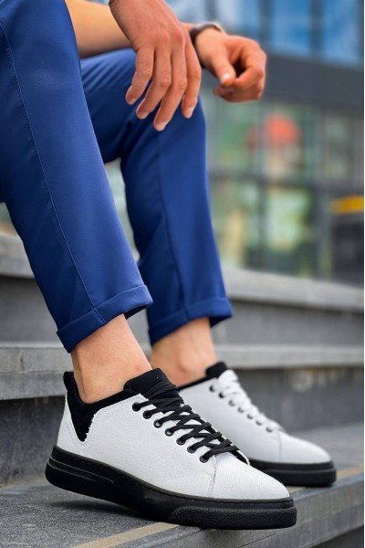 KB-X204 Kuback Beyaz Siyah Keten Siyah Yüksek Taban Günlük Erkek Spor Ayakkabı