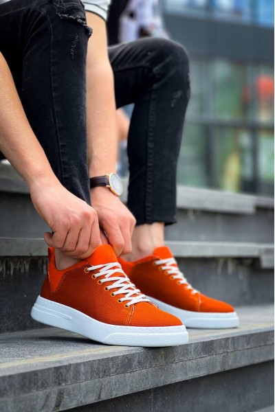 KB-X204 Kuback Turuncu Keten Beyaz Yüksek Taban Günlük Erkek Spor Ayakkabı