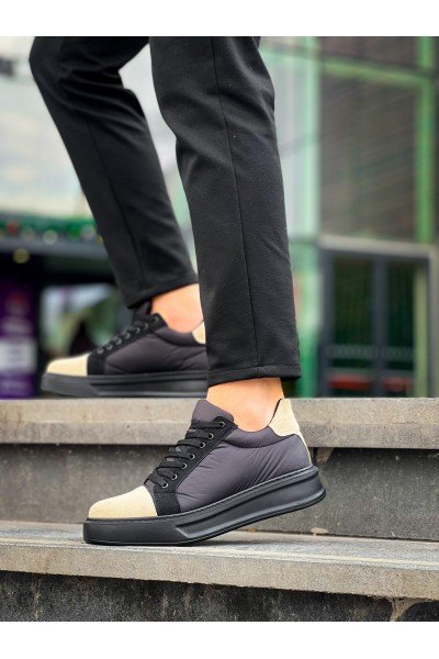 KB-X46 Kuback Siyah Bej Yüksek Siyah Taban Günlük Spor Ayakkabı