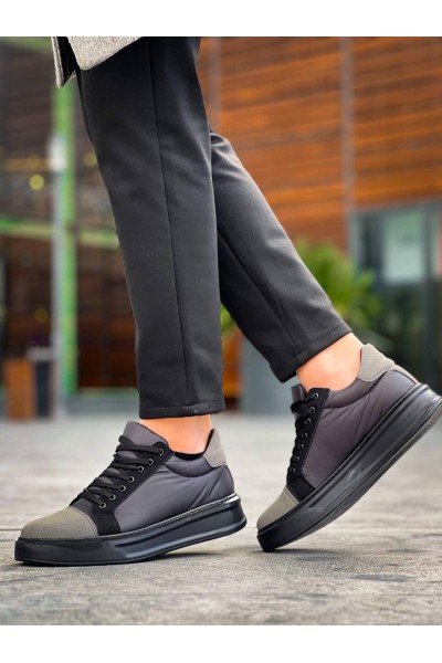 KB-X46 Kuback Siyah Gri Yüksek Siyah Taban Günlük Spor Ayakkabı