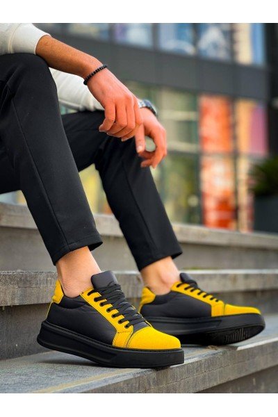 KB-X46 Kuback Siyah Sarı Yüksek Siyah Taban Günlük Spor Ayakkabı