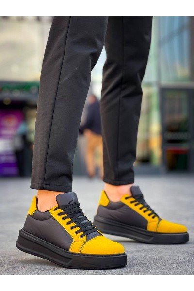 KB-X46 Kuback Siyah Sarı Yüksek Siyah Taban Günlük Spor Ayakkabı