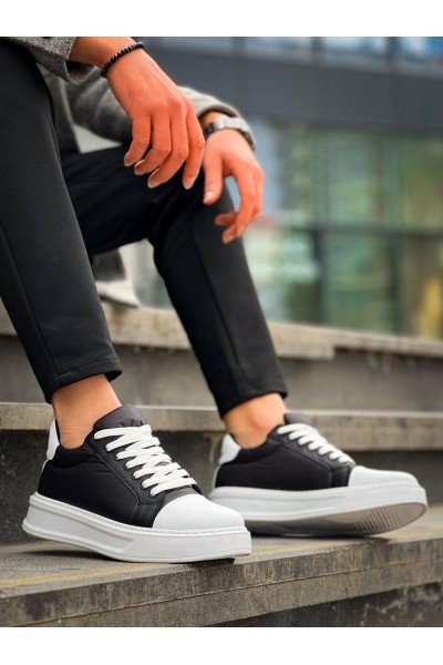 KB-X46 Kuback Siyah Beyaz Yüksek Beyaz Taban Günlük Spor Ayakkabı