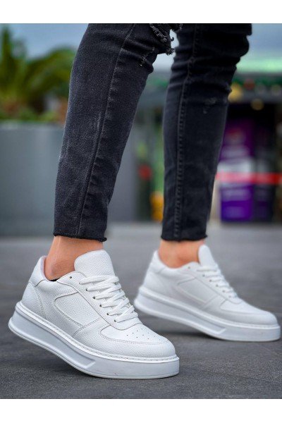 KB-X8 Kuback Beyaz Cilt Beyaz Yüksek Taban Günlük Spor Ayakkabı
