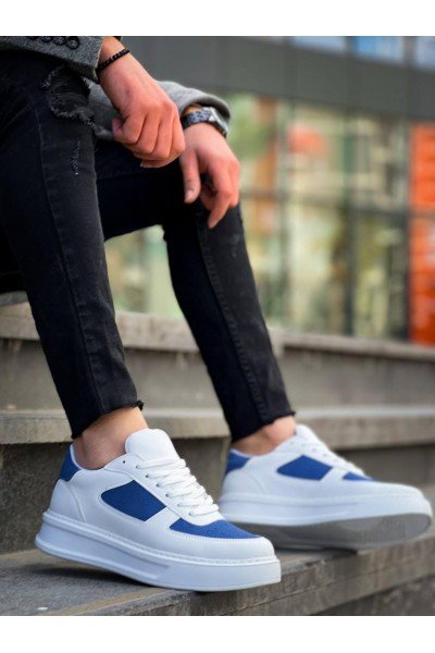 KB-X8 Kuback Beyaz Cilt Mavi Süet Detaylı Beyaz Yüksek Taban Günlük Spor Ayakkabı