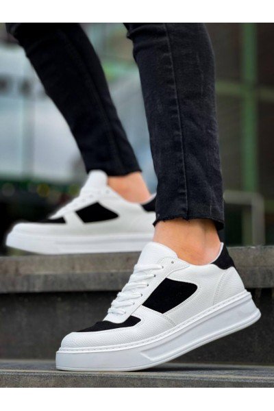 KB-X8 Kuback Beyaz Siyah Cilt Yüksek Taban Günlük Spor Ayakkabı