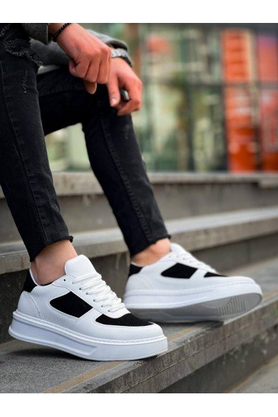 KB-X8 Kuback Beyaz Siyah Cilt Yüksek Taban Günlük Spor Ayakkabı