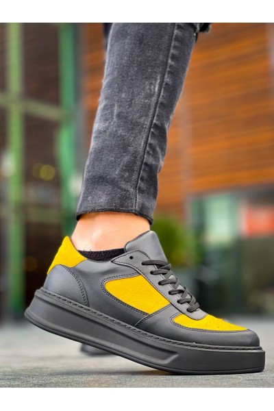 KB-X8 Kuback Siyah Sarı Cilt Yüksek Taban Günlük Spor Ayakkabı