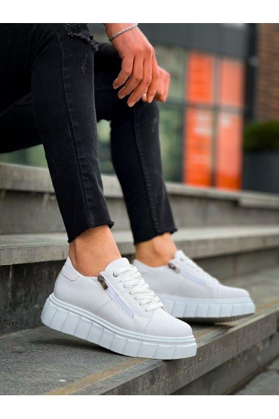 KB-X155 Kuback Beyaz Cilt Detaylı Beyaz Yüksek Taban Günlük Spor Ayakkabı