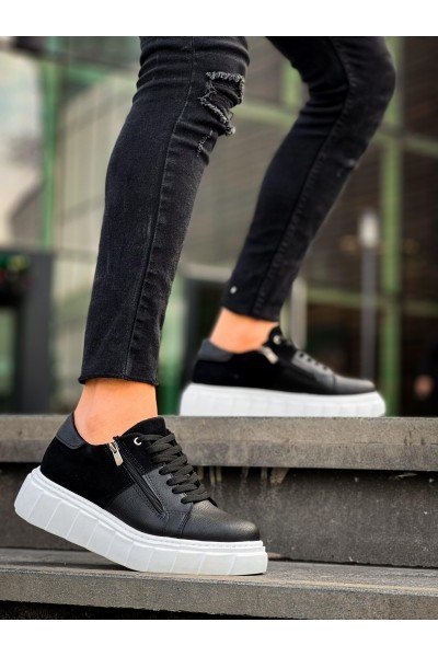 KB-X155 Kuback Siyah Cilt Siyah Süet Detaylı Beyaz Yüksek Taban Günlük Spor Ayakkabı KB-X155 Kuback Siyah Cilt Siyah Süet Detaylı Beyaz Yüksek Taban Günlük Spor Ayakkabı
