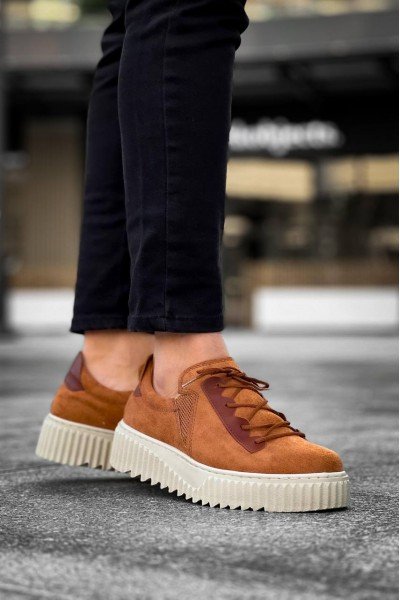 KB-X502  Kuback Taba Süet Yüksek Bej Taban Bağcık Detaylı Lastikli Günlük Erkek Ayakkabı