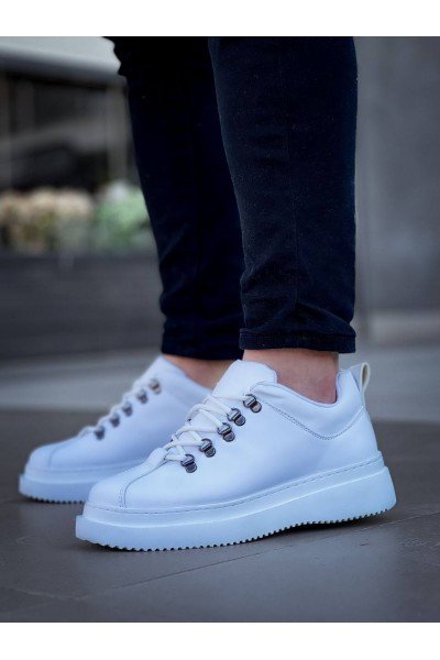 KB-X4  Kuback BEYAZ CİLT Yüksek Taban Bağcıklı Günlük Erkek Ayakkabı