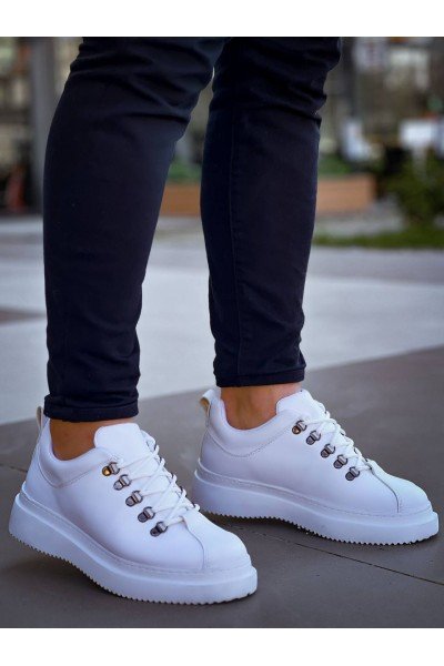 KB-X4  Kuback BEYAZ CİLT Yüksek Taban Bağcıklı Günlük Erkek Ayakkabı