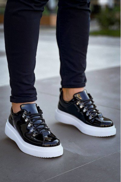 KB-X4  Kuback Siyah Rugan Yüksek Taban Bağcıklı Günlük Erkek Ayakkabı