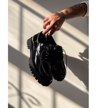 KB-KX6 Kuback Kömür Rugan Bağcıklı Günlük Unisex Ayakkabı