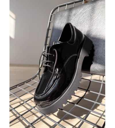 KB-KX6 Kuback Kömür Rugan Bağcıklı Günlük Unisex Ayakkabı