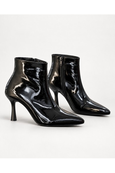BayTuluk BT-S8 Siyah Rugan Sivri Burun 8 cm Yüksek Topuklu Stiletto Kadın Bot