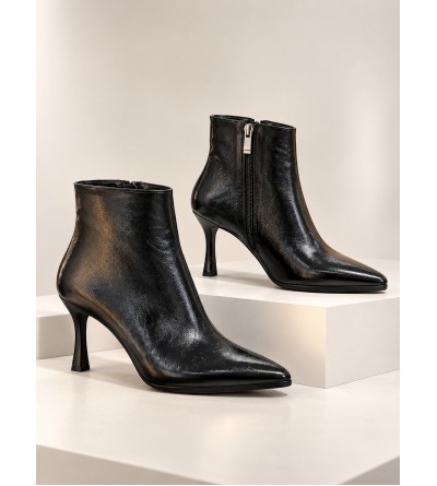 BayTuluk BT-S8 Siyah Yanki Sivri Burun 8 cm Yüksek Topuklu Stiletto Kadın Bot