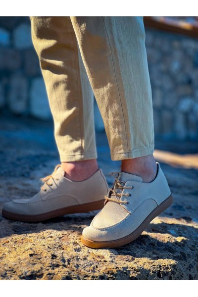 KB-X5 Kuback Bej  Süet Bağcıklı  Günlük Erkek Ayakkabı