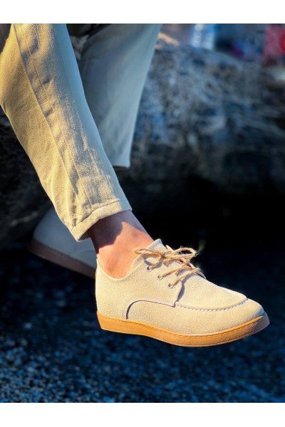 KB-X5 Kuback Bej  Süet Bağcıklı  Günlük Erkek Ayakkabı