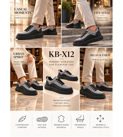 KB-X12 Kuback Siyah Gri Detaylı Günlük Erkek Ayakkabı