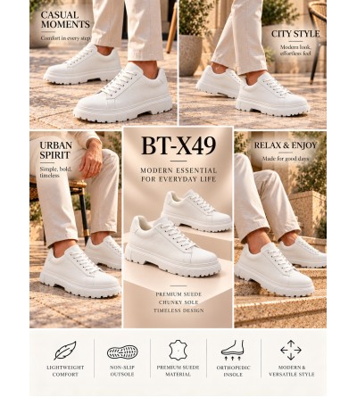 BayTuluk BT-X49 Beyaz Cilt Yüksek Taban Bağcıklı Erkek Günlük Ayakkabı