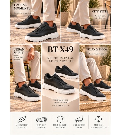 BayTuluk BT-X49 Siyah Cilt Beyaz Yüksek Taban Bağcıklı Erkek Günlük Ayakkabı