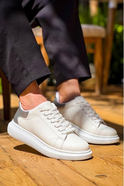 KB-X500  Kuback Beyaz Gümüş Yüksek Taban Bağcıklı Günlük Erkek Ayakkabı