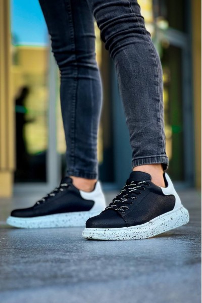 KB-X500  Kuback Siyah Beyaz Yüksek Taban Bağcıklı Günlük Erkek Ayakkabı