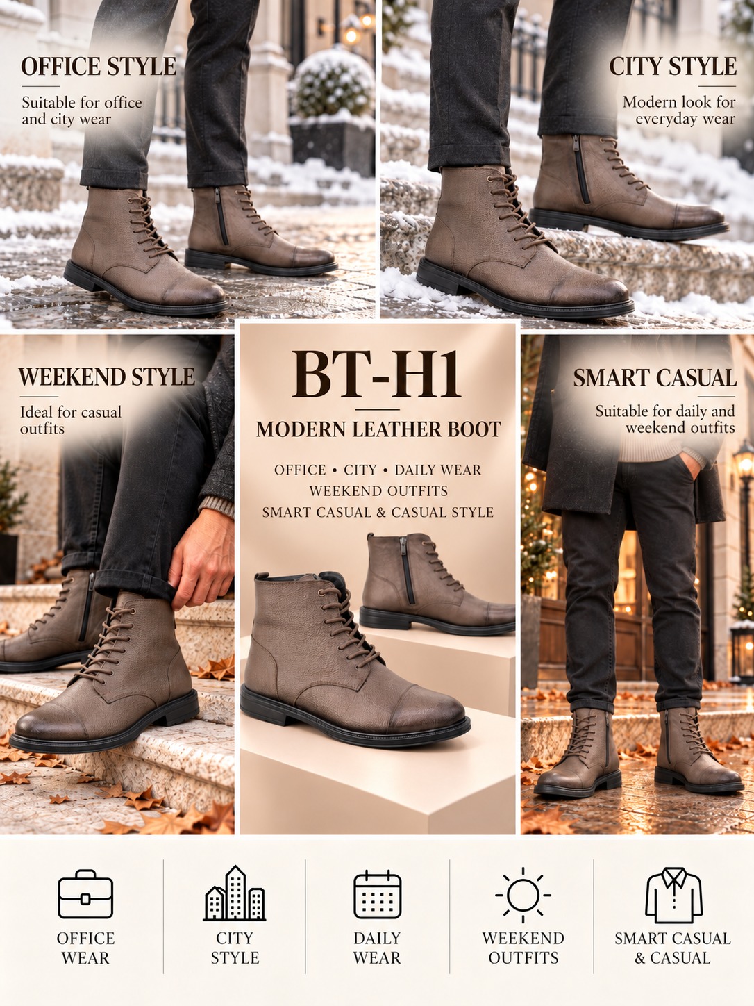 BayTuluk BT-H1 Kahve Hakiki Deri Fermuarlı Günlük Erkek Bot 6