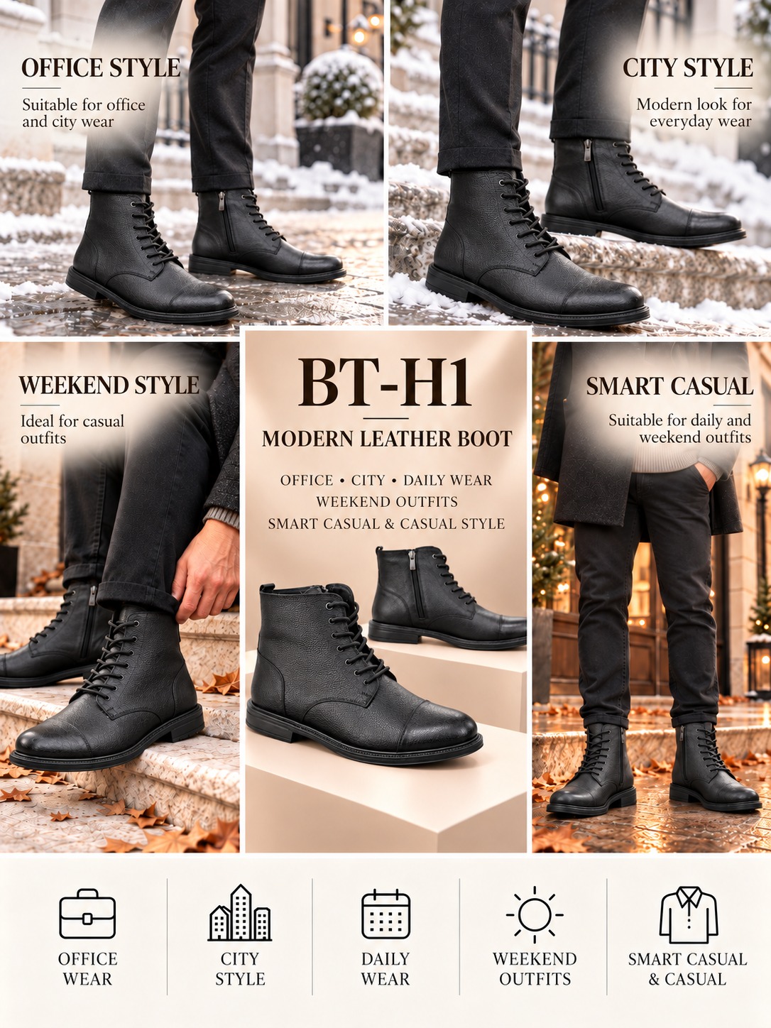 BayTuluk BT-H1 Siyah Hakiki Deri Fermuarlı Günlük Erkek Bot 4